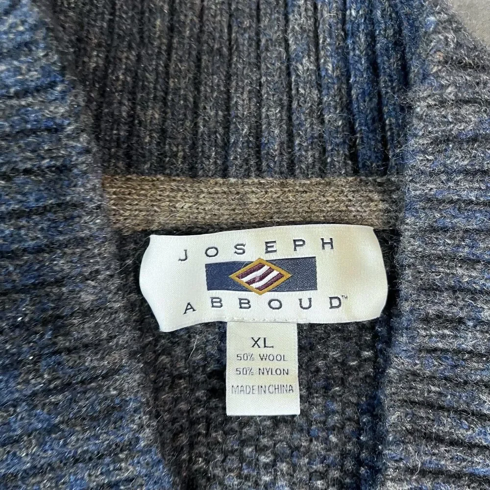 Joseph Abboud Sweater Mens XL Gray Cable Knit V‎ Neck Pullover Warm Heavyweight